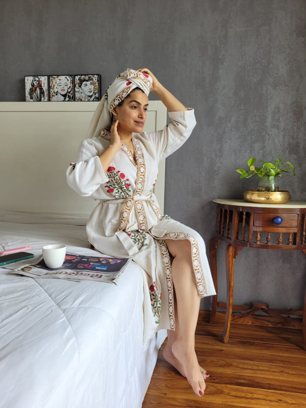 HandBlock printed Bathrobes with Towels