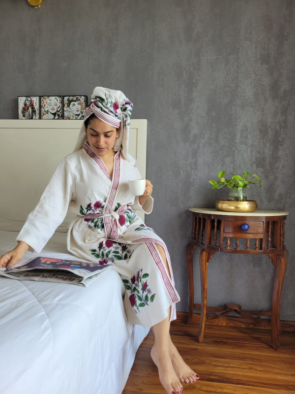 HandBlock printed Bathrobes with Towels